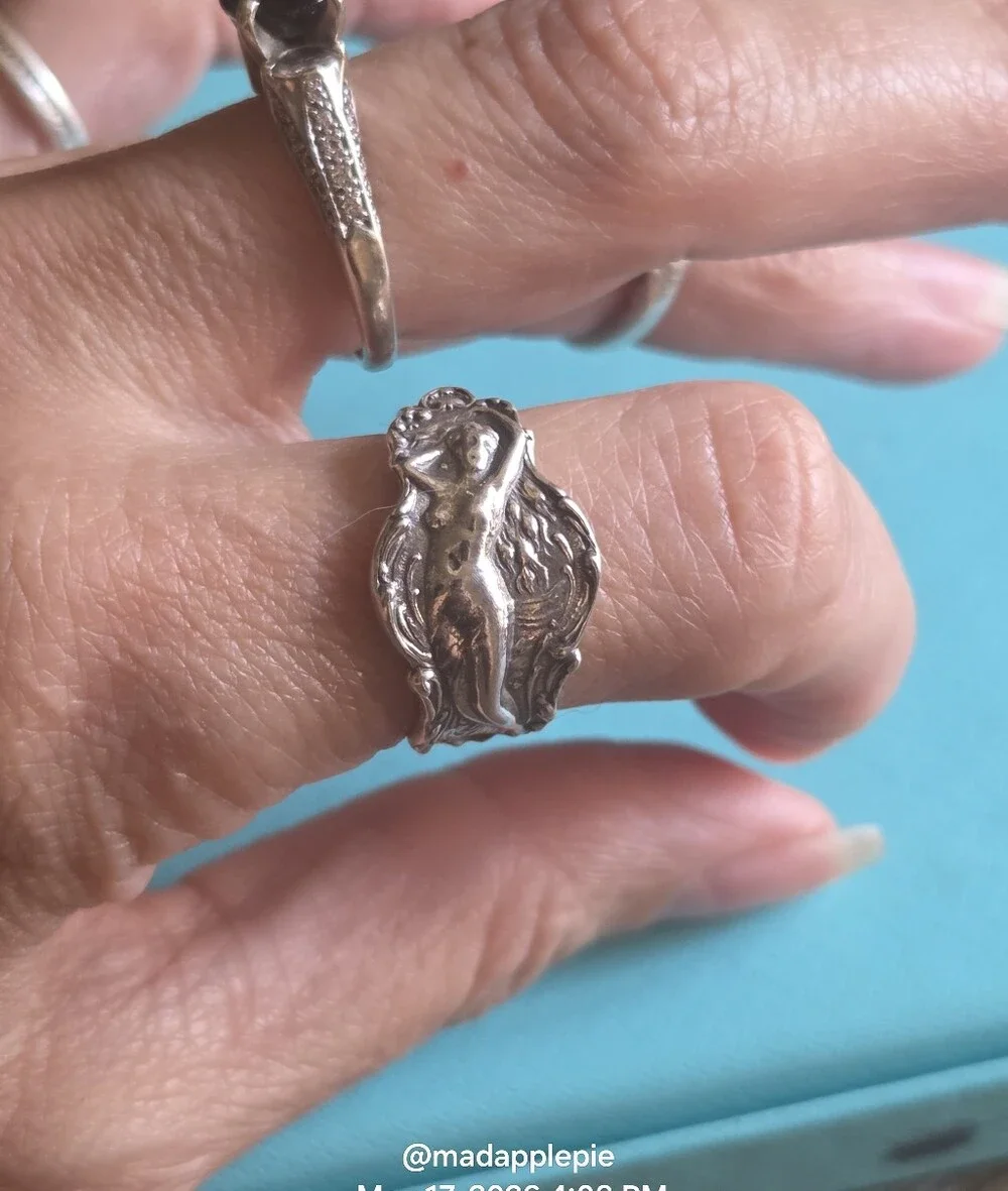 Vintage Sterling Silver Goddess Woman Nude Muse Nymph Spoon Ring #126 - Picture 4 of 15
